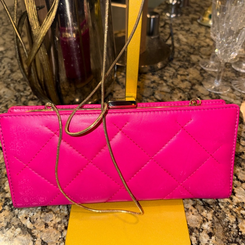 Carolina Herrera Fuchsia Quilted Clutch with Gold Strap